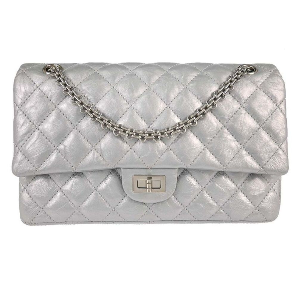 Chanel Reissue 2.55 Double Compartment Flap Quilted Aged Calfskin Silver